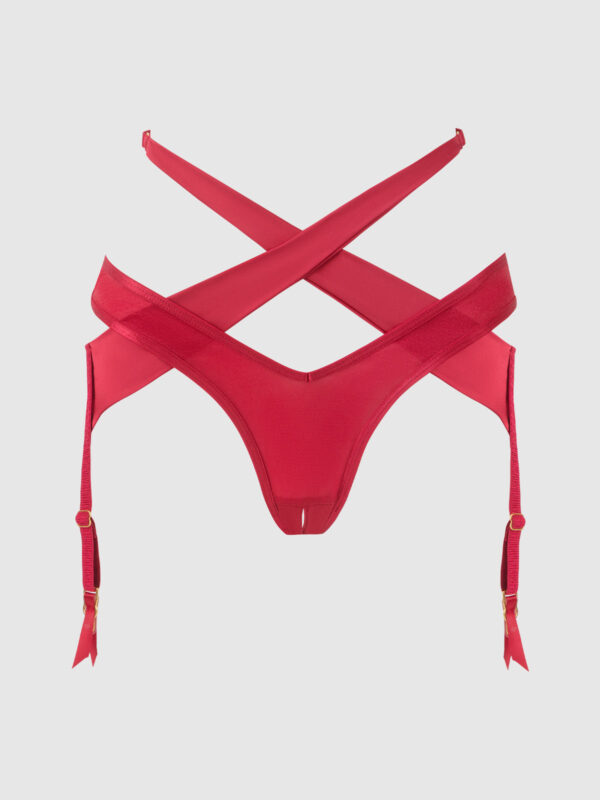 Pia Shine Mesh Open Crotch Tanga With Garters - Image 8